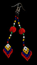 'Petal drop' beaded earrings, red