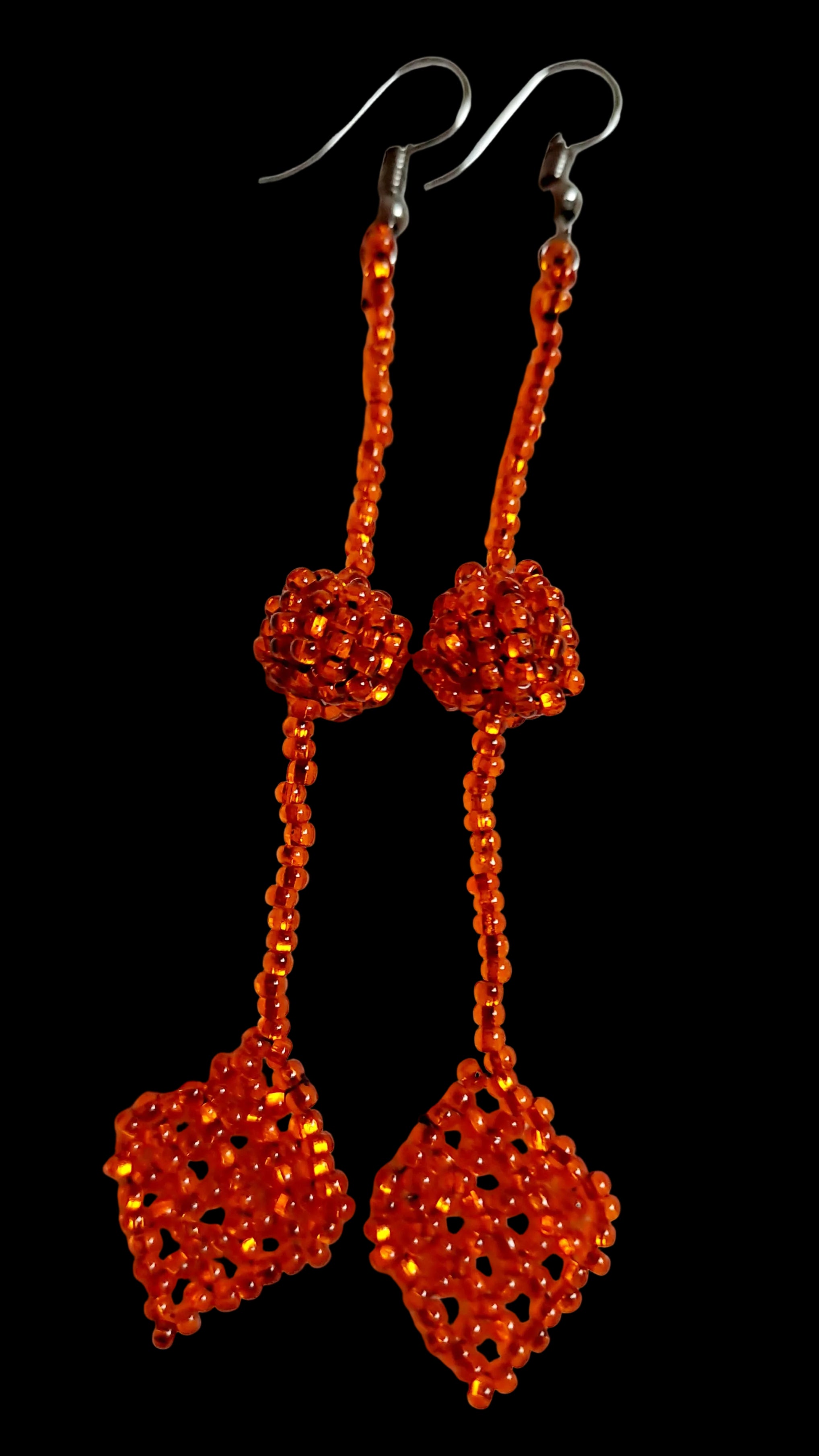 'Petal drop' beaded earrings, orange