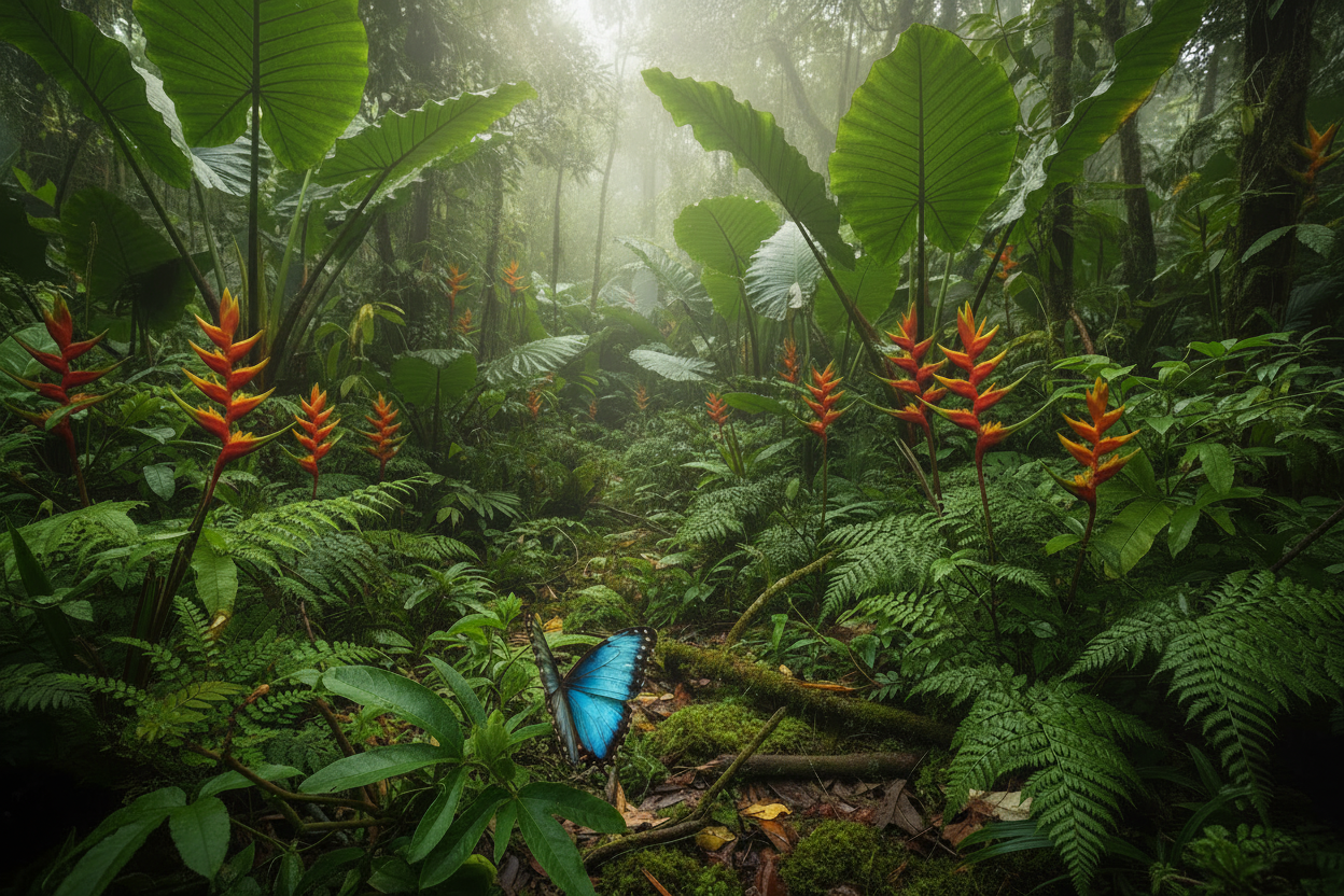 Rainforest with butterfly - passionflowers removed