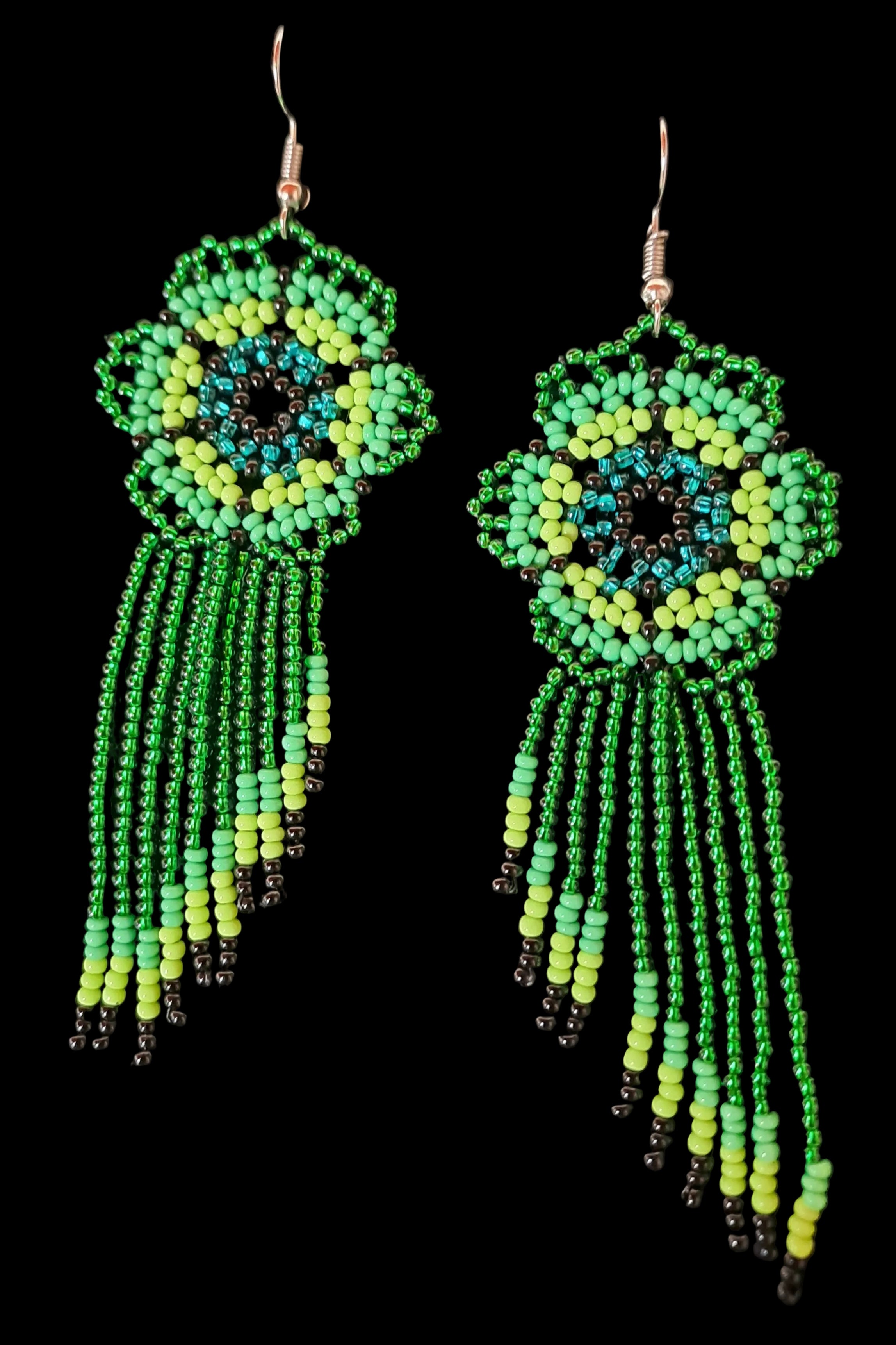 'Rainforest flower' beaded drop earrings (mid-length)
