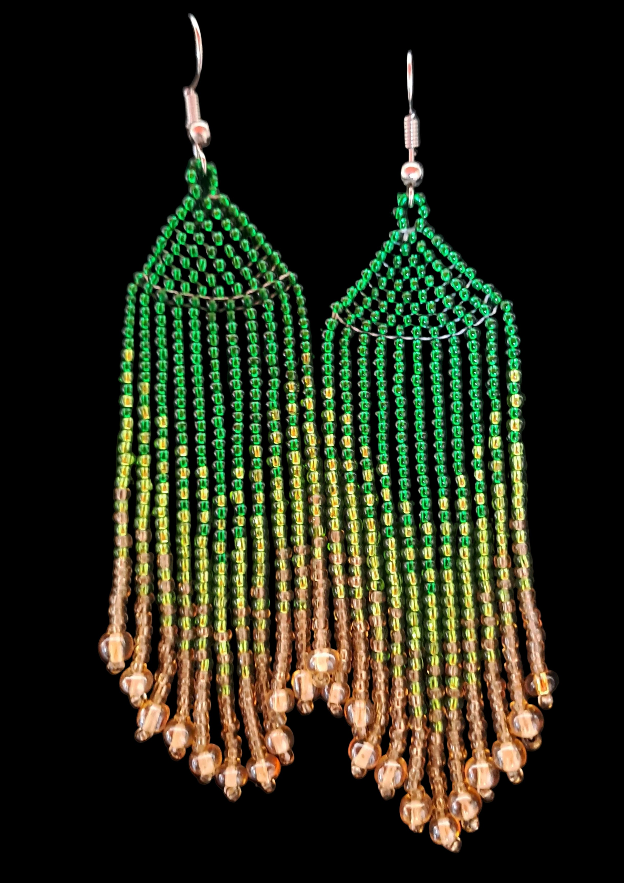 'Green & gold glow' beaded earrings