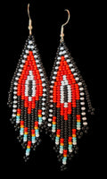 'Fire's eye' beaded drop earrings (red)