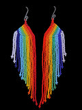'Rainbow plumage' beaded drop earrings (long)