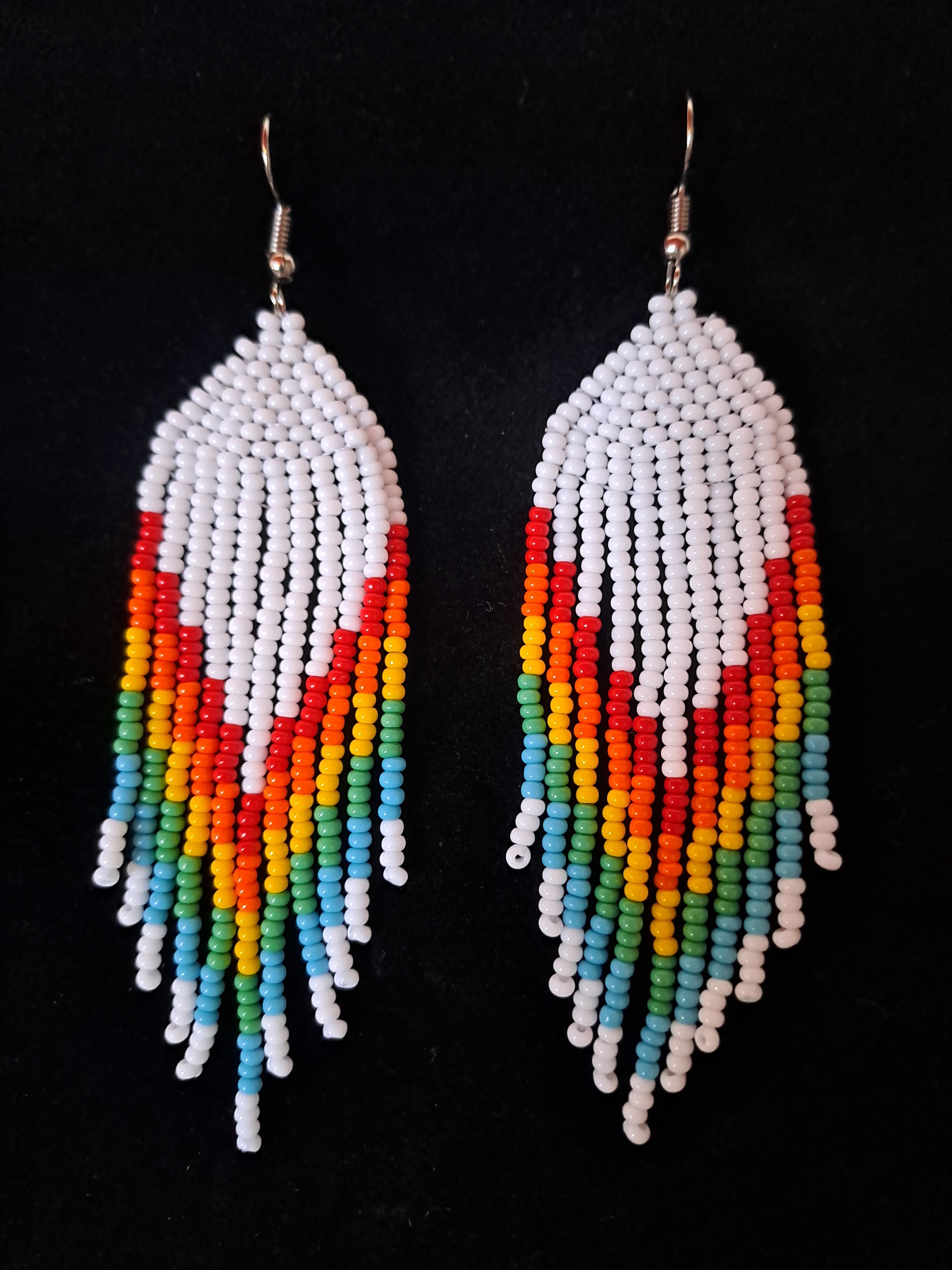 'Rainbow dove' beaded drop earrings