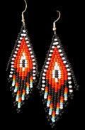 'Fire's eye' beaded drop earrings (orange)